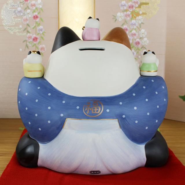 招き猫 置物 商売繁盛 招き猫の置物(彩絵七福神福助福招き猫 大