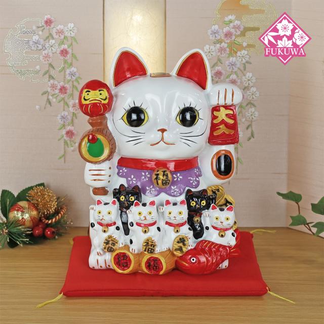招き猫 置物 大きい 貯金箱 陶器 (親子 招福 バンク 招き猫 XL TN-564