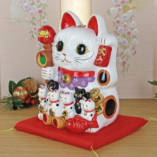 招き猫 置物 大きい 貯金箱 陶器 (親子 招福 バンク 招き猫 XL TN-564