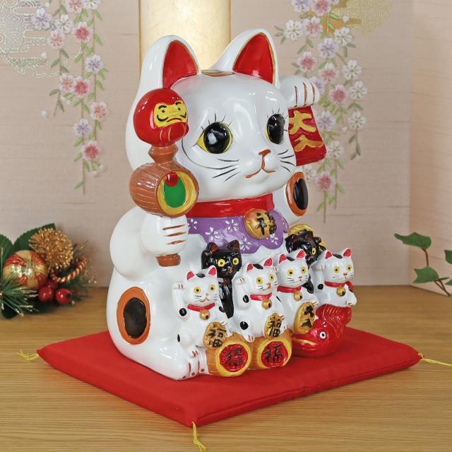 招き猫 置物 大きい 貯金箱 陶器 (親子 招福 バンク 招き猫 XL TN-564