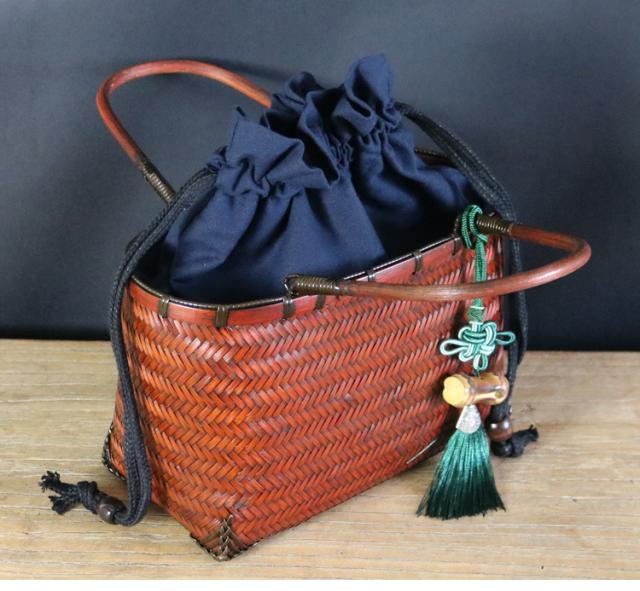 竹製手提げバッグ 手織りかごバッグ カゴバッグ アンティーク 竹