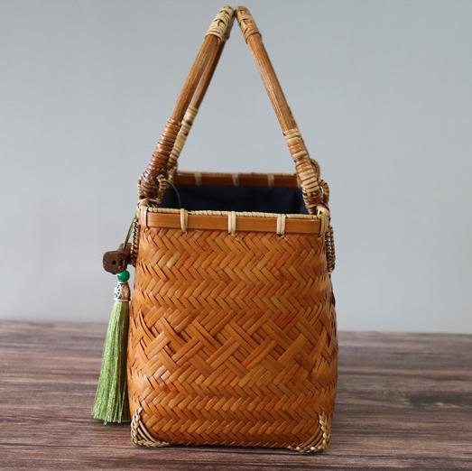 休？竹？包 竹製手提げバッグ 手織りかごバッグ アンティーク 竹