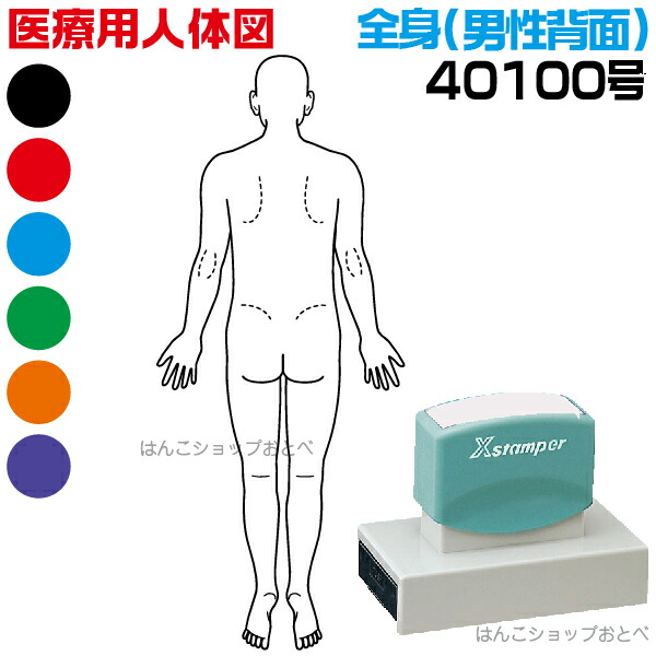 人体図 シャチハタ 医療用人体図 全身 男性背面 角型印 40100号 医療 スタンプ | ［本州送料無料］カルテ 人体図 イラスト 用 スタンプ ゴム印 問診票 整体 病院 医院 整体院 検査 レントゲン スタンプ はんこ 印鑑 ハンコ 書類 先生 医者 40×100 浸透印 文具 事務用品