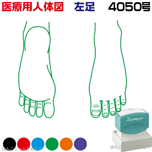 人体図 シャチハタ 医療用人体図 左足 角型印 4050 医療 スタンプ | ［本州送料無料］カルテ 人体図 イラスト 用 スタンプ ゴム印 問診票 整体 病院 医院 整体院 検査 レントゲン スタンプ はんこ 印鑑 ハンコ 書類 先生 医者 40×50 浸透印 文具 事務用品