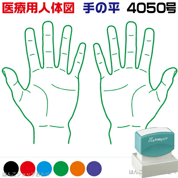 人体図 シャチハタ 医療用人体図 手の平 角型印 4050 医療 スタンプ | ［本州送料無料］カルテ 人体図 イラスト 用 スタンプ ゴム印 問診票 整体 病院 医院 整体院 検査 レントゲン スタンプ はんこ 印鑑 ハンコ 書類 先生 医者 40×50 浸透印 文具 事務用品