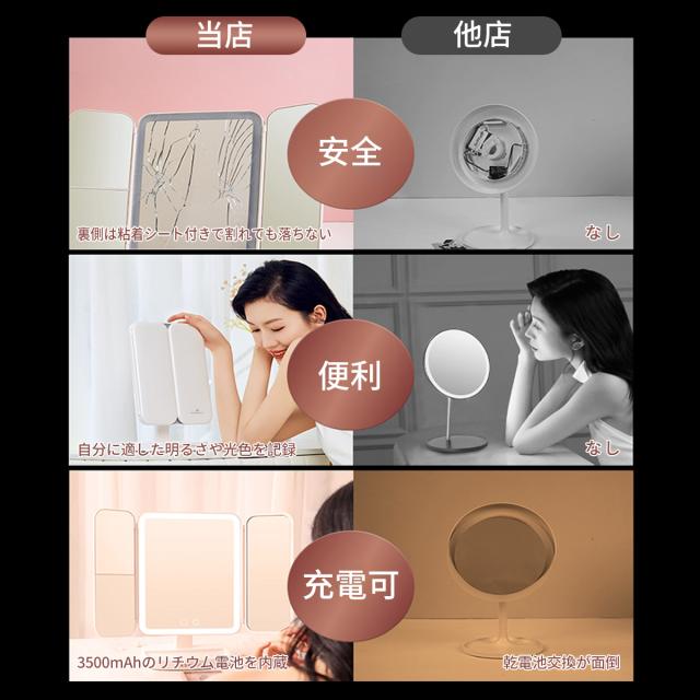 女優ミラー　長方形三面鏡　LEDライト付き　旅行に便利 ブランド 品 通販コスメ・美容 - 女優ミラー 長方形三面鏡 LEDライト