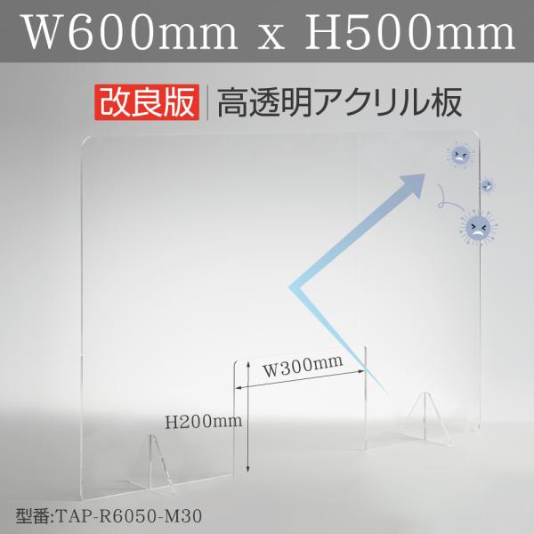 日本製 高透明アクリルパーテーション アクリル板 キャスト板 W600*H500mm窓付き 飛沫防止 コロナウイルス対策 衝立 対面式 受付  tap-r60｜au PAY マーケット