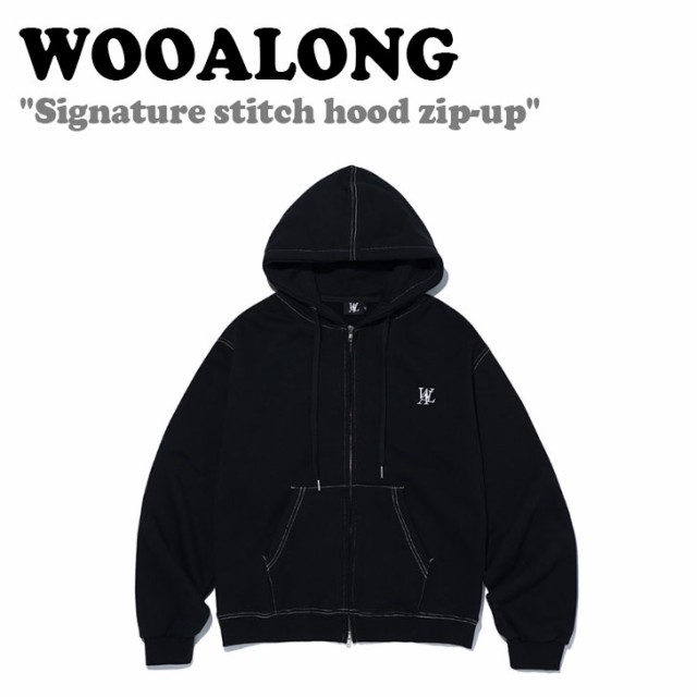 WOOALONG Signature hood zip-up Mグレー　パーカー