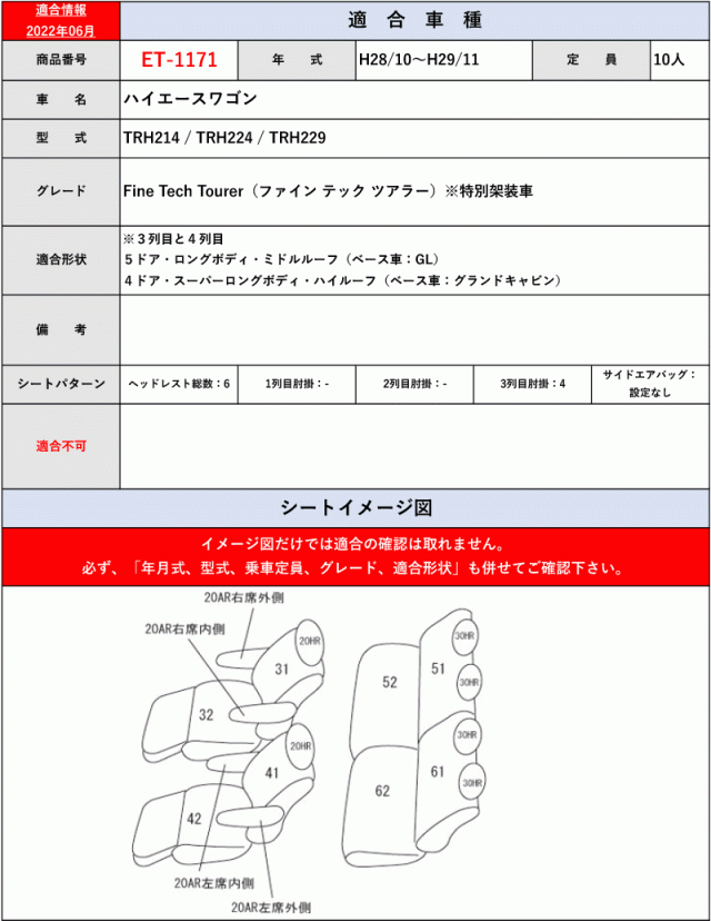 Clazzio]H200系 ハイエースワゴン_定員10人_3〜4列目(H24/5〜H29/11)用