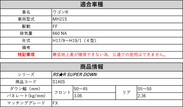 RS-R_RS☆R SUPER DOWN]MH21S ワゴンR_FX(2WD_660 NA_H17/9〜H19/1)用