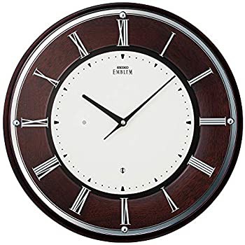 セイコークロック 掛時計 茶木地 直径340x34mm 電波 アナログ SEIKO EMBLEM HS540B（中古品）