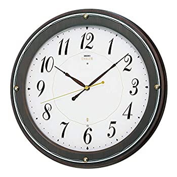 セイコークロック 掛時計 濃茶目地 直径340x46mm 電波 アナログ SEIKO EMBLEM HS545B（中古品）