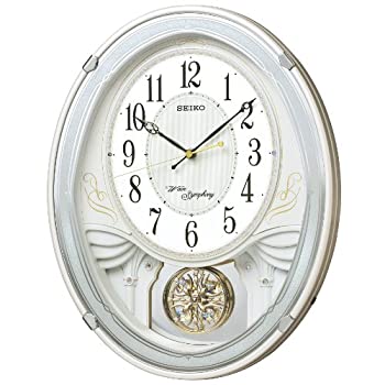 セイコー クロック 掛け時計 電波 アナログ トリプルセレクション メロディ 飾り振り子 白 パール AM258W SEIKO（中古品）