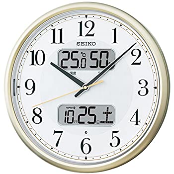 セイコー クロック 掛け時計 自動点灯 電波 アナログ カレンダー 温度 湿度 表示 夜でも見える 薄金色 パール KX384S SEIKO（中古品）
