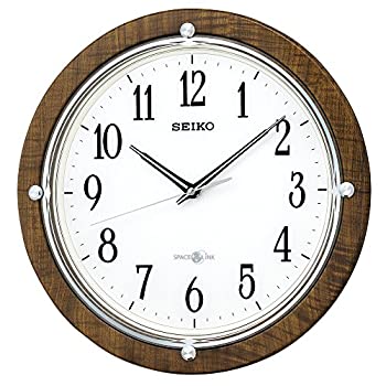 セイコー クロック 掛け時計 衛星 電波 アナログ SPACE LINK スペースリンク 茶 木目 模様 GP212B SEIKO（中古品）