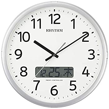 掛け時計 電波時計 チャイム付き プログラムカレンダー01SR シルバー リズム時計 4FNA01SR19（中古品）