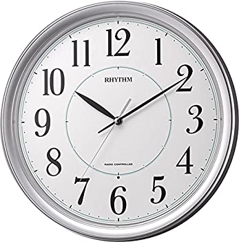 リズム時計 掛け時計 電波 アナログ フィットウェーブプリミエ 連続秒針 銀色 メタリック RHYTHM 8MY494SR19（中古品）