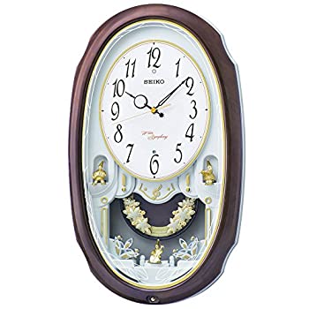 セイコー クロック 掛け時計 電波 アナログ 16曲 メロディ 飾り振り子 茶マーブル 模様 AM260A SEIKO（中古品）