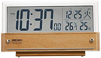 セイコー クロック 置き時計 電波 デジタル カレンダー 温度 湿度 表示 薄茶 木目 模様 SQ782B SEIKO（中古品）の通販は