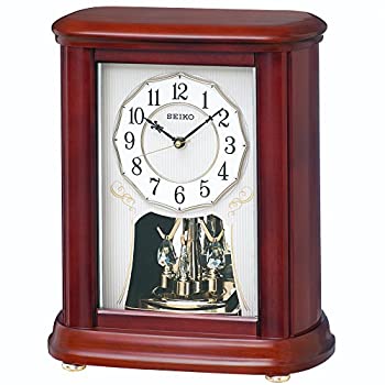 セイコー クロック 置き時計 電波 アナログ 回転飾り 木枠 茶 木地 BY242B SEIKO（中古品）