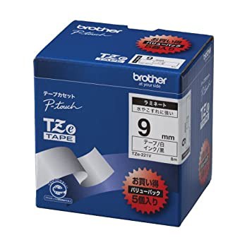 ブラザー工業 TZeテープ ラミネートテープ(白地/黒字) 9mm 5本パック TZe-221V（中古品） 6,858円