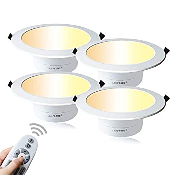 Lampaous 9w LEDダウンライト、埋め込み式天井灯、リモコン付き、調光&amp;調色可能、4つのモード（3000k，4000k，6000k，ナイトライトモード）、無（中古品）
