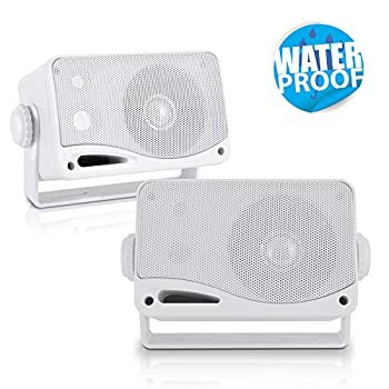 Pyle PLMR24 200W 3.5 inch 3-Way Weather Proof Marine Mini Box Speaker System Pair - White（中古品）