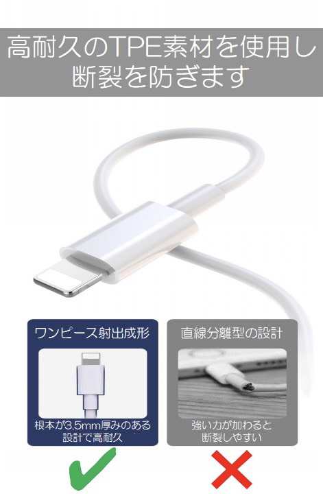 ライトニングケーブル iPhone おすすめ 1ｍ 急速充電 タイプCケーブル 安い データ転送 最強 丈夫 強靭 lightning cableの通販はau  PAY マーケット - YDeM store