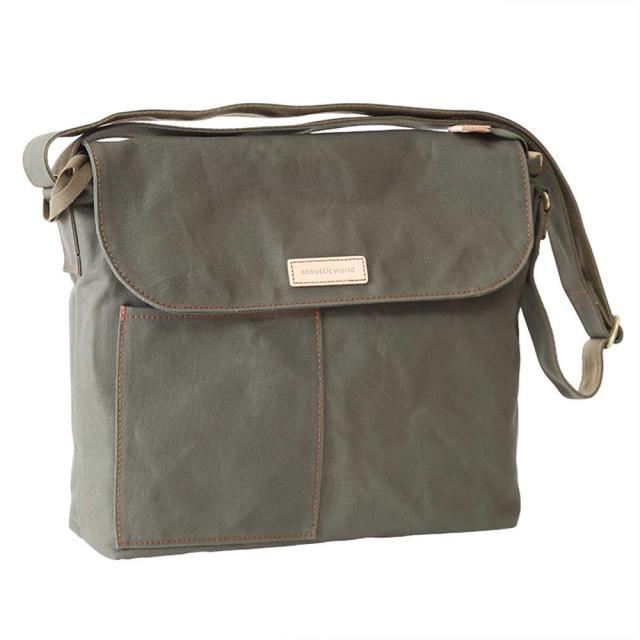 acoustic world アコースティック・ワールド stitch ステッチ フラップ ショルダーバッグ 日本製 本革 帆布 カーキ aw01904-KH