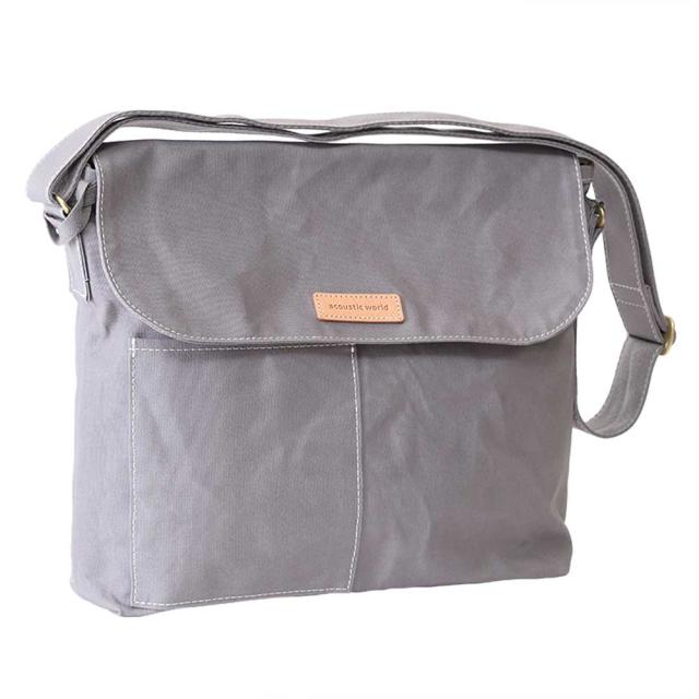 acoustic world アコースティック・ワールド stitch ステッチ フラップ ショルダーバッグ 日本製 本革 帆布 グレー aw01904-GY