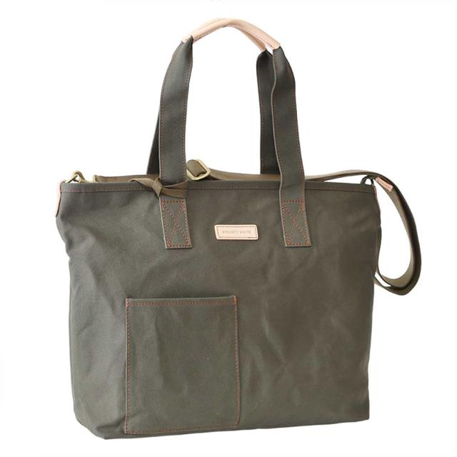 acoustic world アコースティック・ワールド stitch ステッチ 2way 横型 トートバッグ ショルダー 日本製 本革 帆布 カーキ aw01903-KH