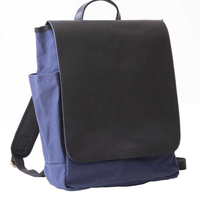 【ポイント10倍】acoustic world アコースティック・ワールド FRANK フランク フラップ バックパック リュック A4 日本製 本革 帆布 ブラック aw00208-BK