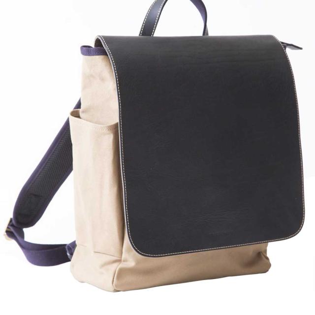 【ポイント10倍】acoustic world アコースティック・ワールド FRANK フランク フラップ バックパック リュック A4 日本製 本革 帆布 ネイビー aw00208-NV
