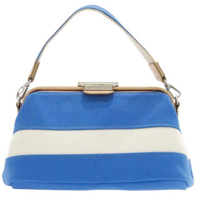 【ポイント10倍】木和田 KIWADA キワダ ダレスポーチ ハンドバッグ 帆布 ボーダー 日本製 ブルー 3885-61