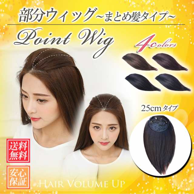 頭頂部ウィッグ 25cm ヘアピース 部分かつら ナチュラルブラック