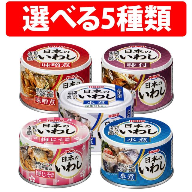 HOKO 日本のいわし 140g 水煮 味噌煮 味付 梅じそ ゆず胡椒 昆布だし 48缶 宝幸 国内産 いわし 防災 備蓄 国産いわし 天然素材 缶詰 長期保存 備蓄用 非常食 保存食 健康食品 高タンパク 低脂質 ヘルシー ダイエット 料理用 ストック用 簡単調理 缶切り 不要