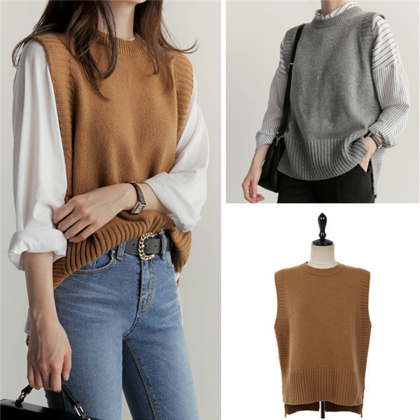 ニットベスト レディース 秋服 ベストセーター 無地 ショット丈 ノースリーブニットベスト 上品 体型カバー 通勤 着痩せ 2色 30代 40代 ニットベスト レディース 秋服 ベストセーター 無地 ショット丈