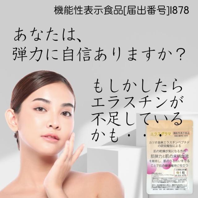 エラスチン サプリ 360日分 (機能性表示食品) お得な6個セット コラーゲン ヒアルロン酸 カツオ エラスチン 肌 ハリ 弾力 バスト 魅力アップ エラスグラマ_1