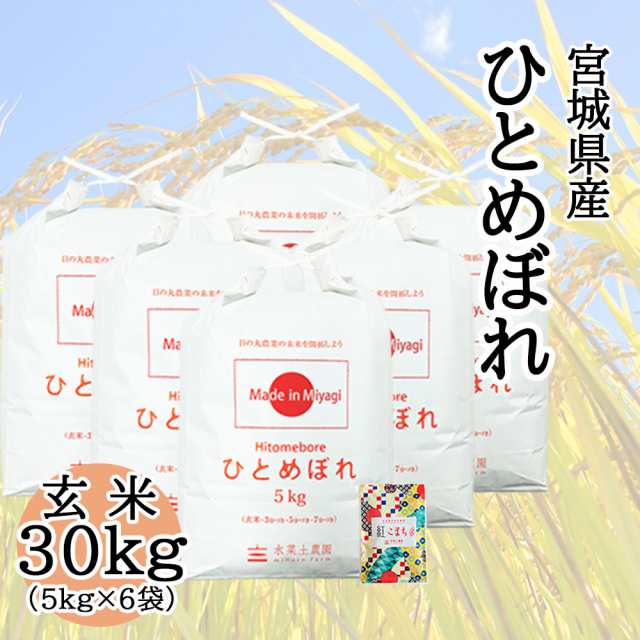 米 お米 玄米 30kg (5kg×6袋) 宮城県産 ひとめぼれ 令和5年産 送料無料 / 古代米30g付き hbg30｜au PAY マーケット