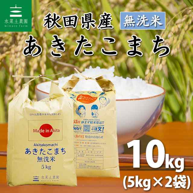 米 お米 無洗米 10kg (5kg×2袋) 秋田県産 あきたこまち 令和6