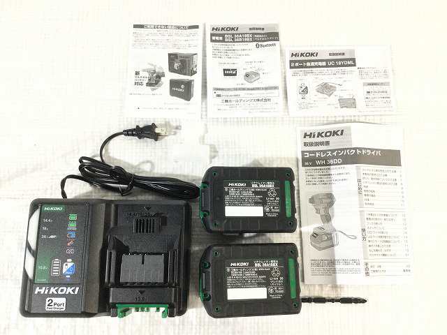 ☆未使用品☆ HiKOKI ハイコーキ 36V コードレスインパクトドライバ WH36DD(2XHGBZ) ブラック バッテリー2個付き 充電器付きの通販は