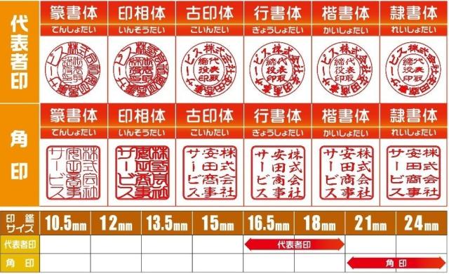 代表印18ｍｍ（天丸）角印21ｍｍ　はんこ　黒水牛　印鑑　ゴム印付_1