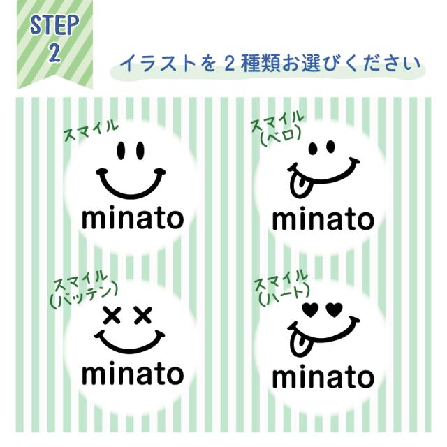 アイロンで貼るお名前ステッカー （スマイル）4点2セット 8枚入り アイロン 布用 洗濯 入園 入学 イラスト 簡単 ラバープリント アイロンプリント 転写シート しっかり 長持ち お名前シール お昼寝布団 幼稚園 保育園 小学校 上履き 帽子 服 はっきり 名入れ 入園準備