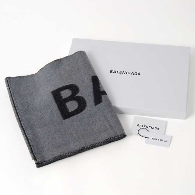 BALENCIAGA バレンシアガ マフラー ウール100% グレー ロゴ 530047 420B0 1260