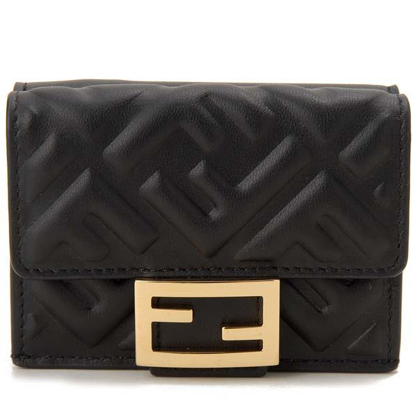FENDI フェンディ 三つ折り財布 レディース ブラック ズッカ柄型押し 8M0395 AAJD F0KUR