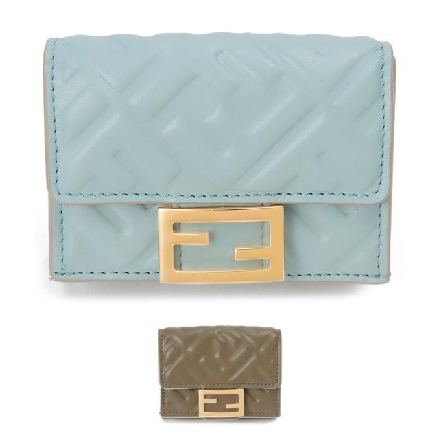 訳あり　背面左側に革はがれあり　FENDI フェンディ 折財布 三つ折り財布 ブルー　レディース FD8M0395-AT00-F1PQI FFモチーフ