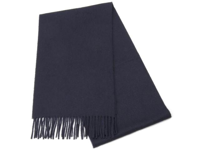 ジョンストンズエルガン100%カシミアマフラー ネイビー無地 Johnstons