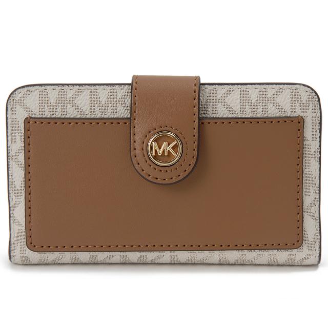 409★ MICHAEL KORS マイケルコース 折り財布 コンパクトウォレット ブランドロゴ柄 レディース ダークブラウン MICHAEL KORS GREENWICH 三つ折り財布 MICHAEL KORS - 姫路東店