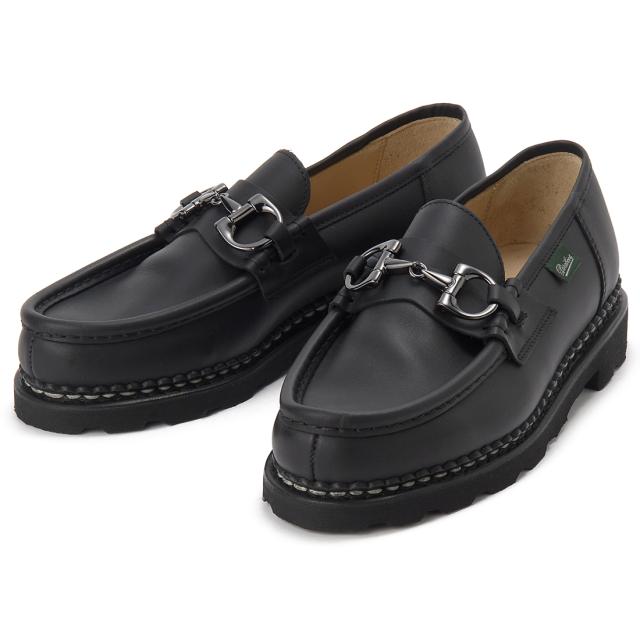 訳あり　両足内側底部分にシミあり　Paraboot パラブーツ レザーシューズ ローファー 革靴 28cm メンズ ブラック 2027-15-95 REIMS MORSの通販は