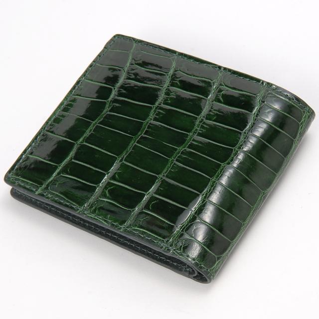 シャイニングクロコダイル 二つ折り財布 メンズ 贅沢一枚仕立て ワニ革
